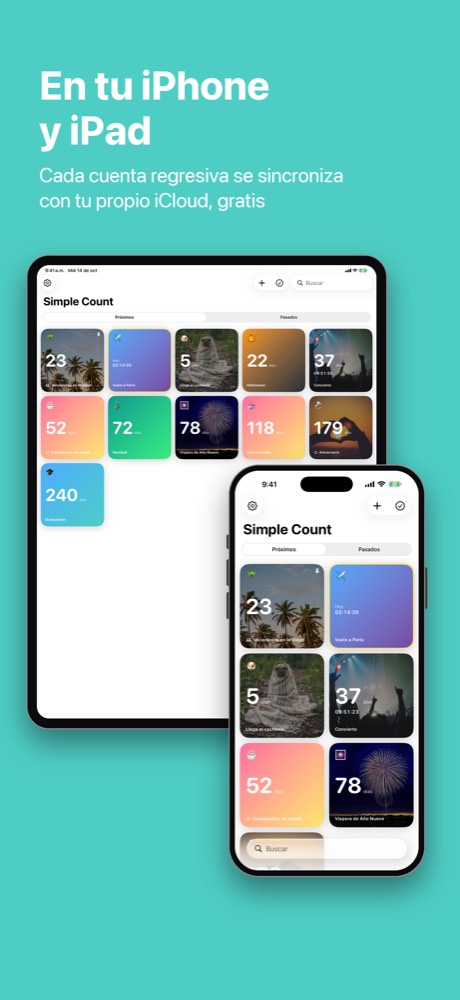 Las mismas cuentas regresivas en iPad y iPhone, sincronizadas con iCloud