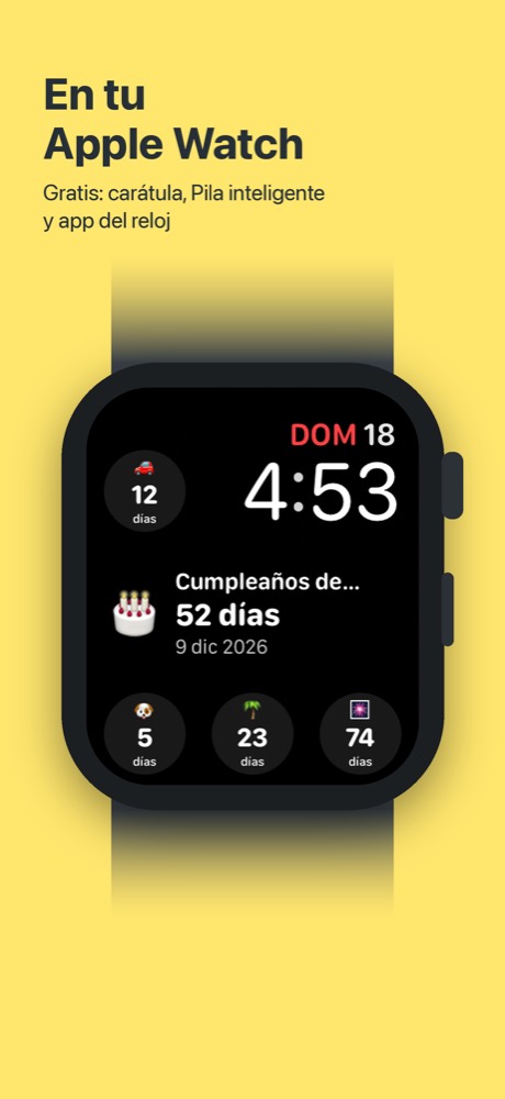 Simple Count en una carátula del Apple Watch: el cumpleaños de mamá en 52 días en el centro y más cuentas regresivas alrededor de la hora