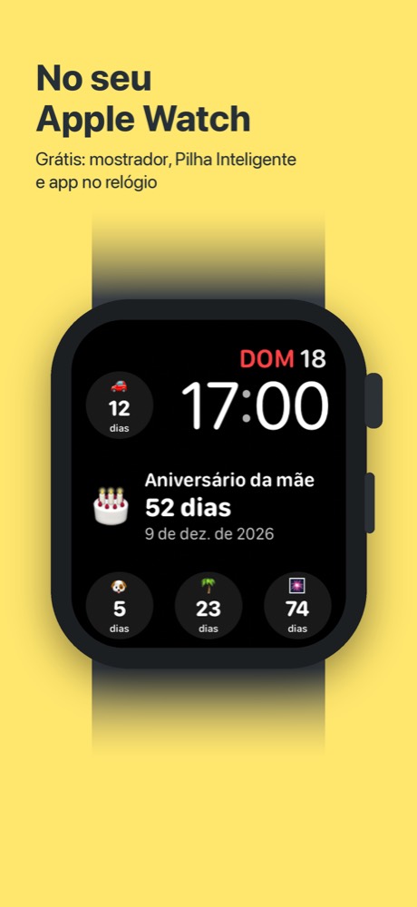 Simple Count num mostrador do Apple Watch: aniversário da mãe em 52 dias no centro e outras contagens em volta da hora