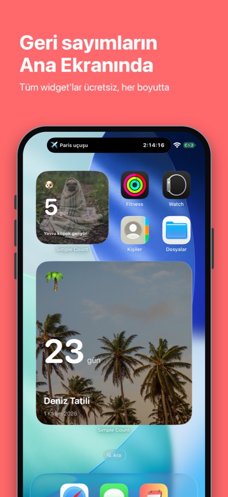 iPhone Ana Ekranı'nda küçük ve büyük, fotoğraflı geri sayım widget'ları