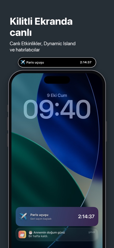 Kilitli Ekran'da ve Dynamic Island'da bir geri sayım Canlı Aktivitesi